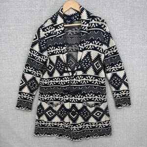 Chaps Aztec Shawl Collar Toggle Cardigan Sweater Mens Sl Navy BLUE White Boho